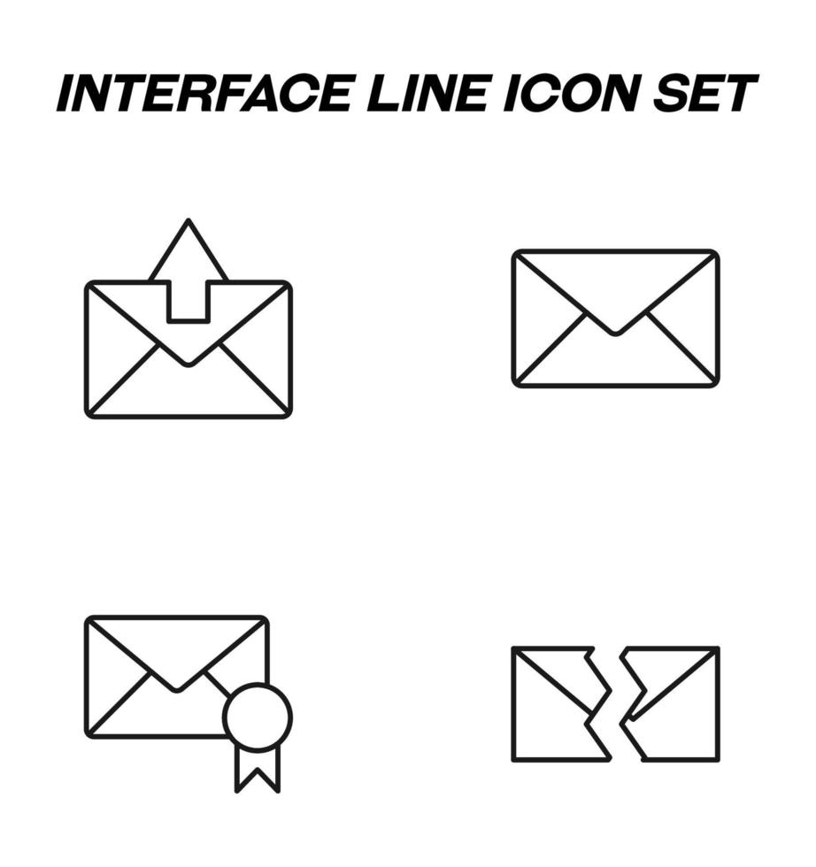 Simple monochrome vector symbols suitable for apps, books, stores, shops etc. Line icons set with signs of various envelops