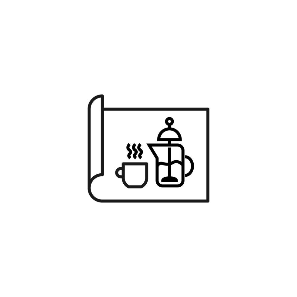 Art, picture, image concept. Simple monochrome isolated sign. Editable stroke. Vector line icon of teapot next to cup on paper sheet