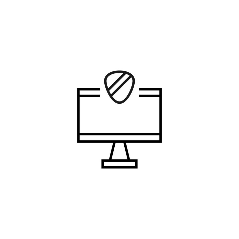 signo monocromo dibujado con una delgada línea negra. perfecto para recursos de internet, tiendas, libros, tiendas, publicidad. icono de vector de mediador dentro de la computadora