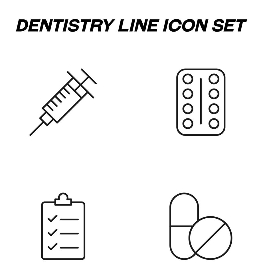 Simple monochrome vector symbols suitable for apps, books, stores, shops etc. Line icons set with signs of syringe, pills, medication, prescription from doctor