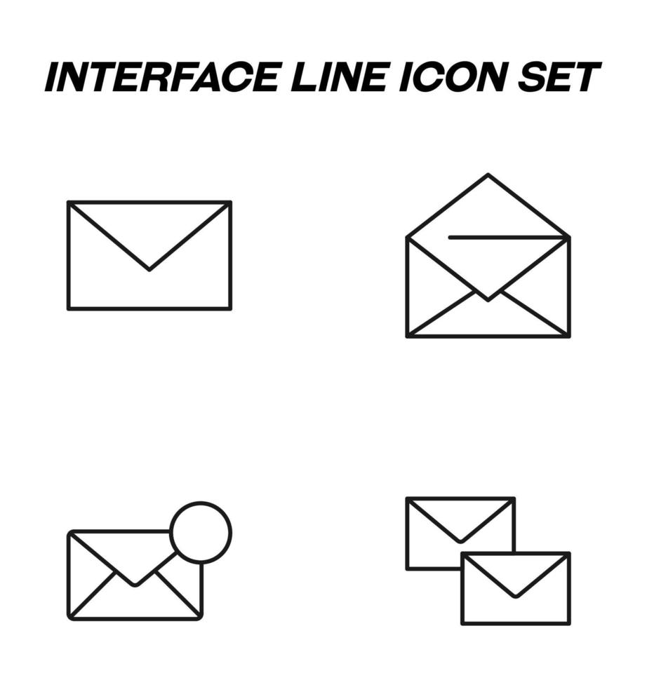 Simple monochrome vector symbols suitable for apps, books, stores, shops etc. Line icons set with signs of different envelops as signs of post and messages
