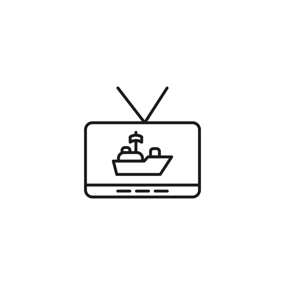 televisión, televisor, concepto de programa de televisión. signo vectorial dibujado en estilo plano. adecuado para sitios, artículos, libros, aplicaciones. trazo editable. icono de línea de barco de guerra en la pantalla de televisión vector