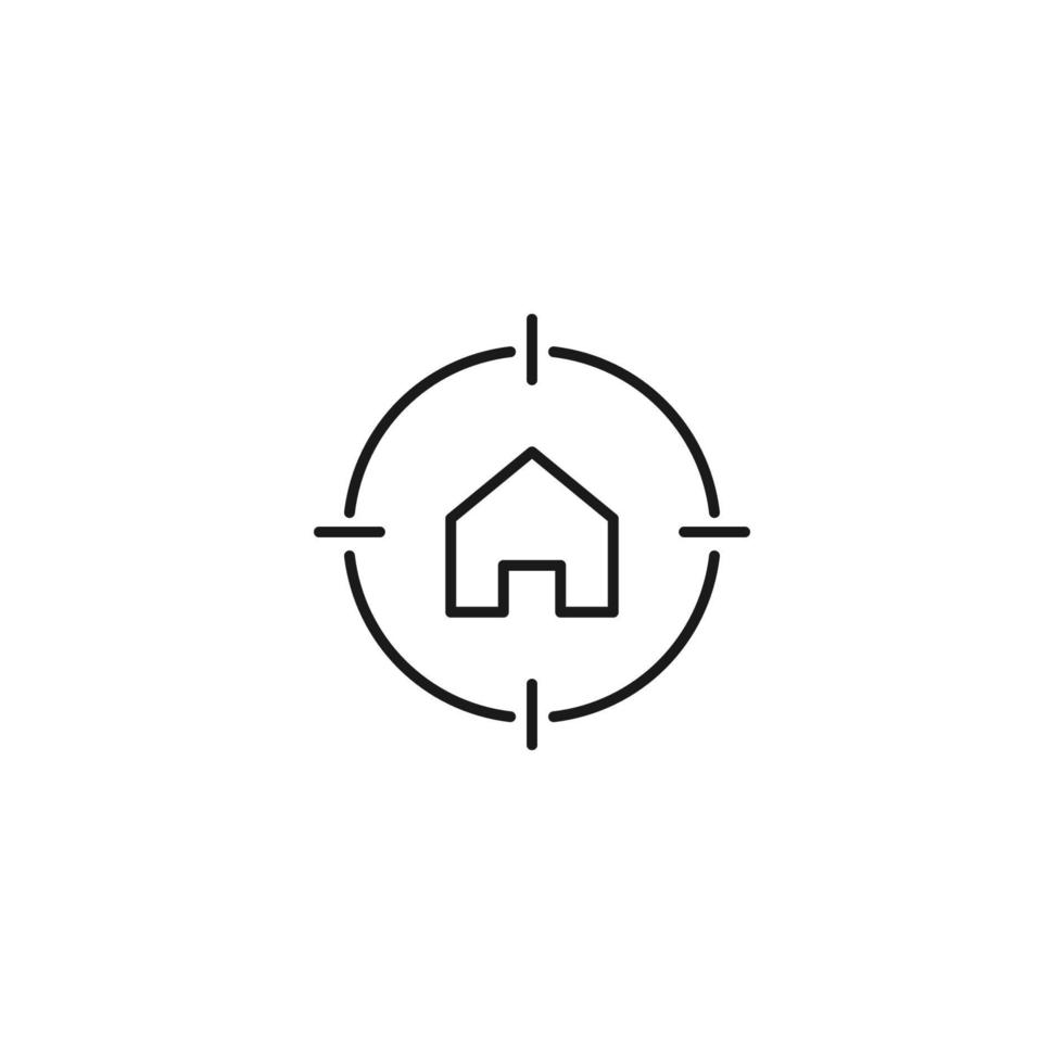 Simple black and white illustration perfect for web sites, advertisement, books, articles, apps. Modern sign and editable stroke. Vector line icon of house inside target