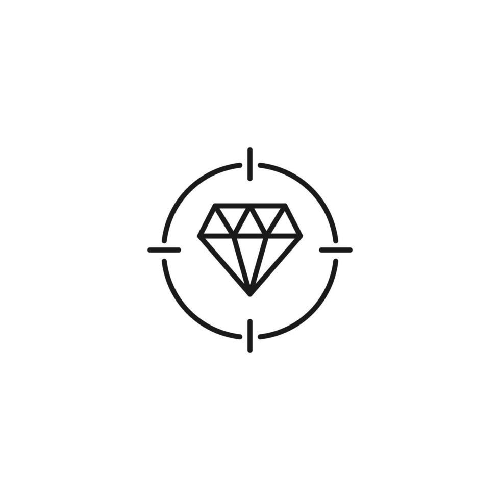 ilustración simple en blanco y negro perfecta para sitios web, publicidad, libros, artículos, aplicaciones. signo moderno y trazo editable. icono de línea vectorial de diamante dentro del objetivo vector