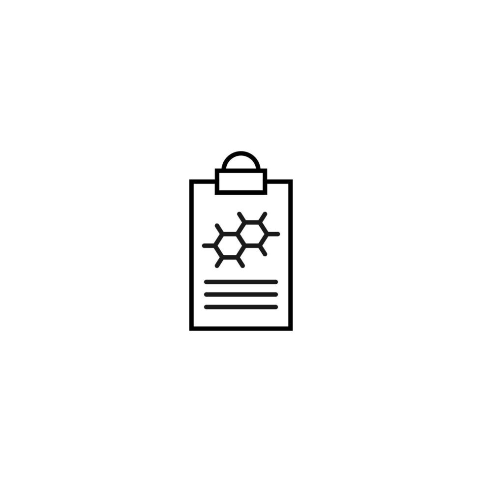 Document on clipboard sign. Vector outline symbol in flat style. Suitable for web sites, banners, books, advertisements etc. Line icon of chemical compound on clipboard