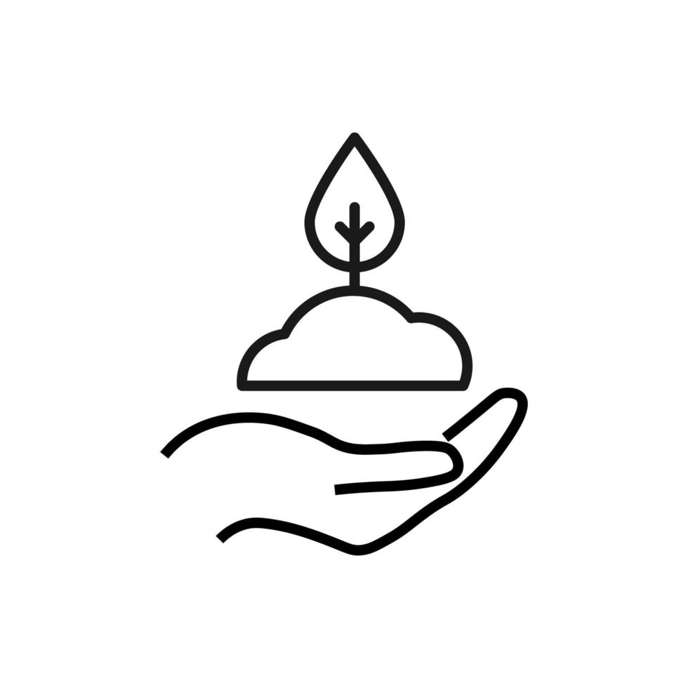 Support, present, charity signs. Monochrome symbol for web sites, stores, shops and other facilities. Editable stroke. Vector line icon of seedling tree over outstretched hand