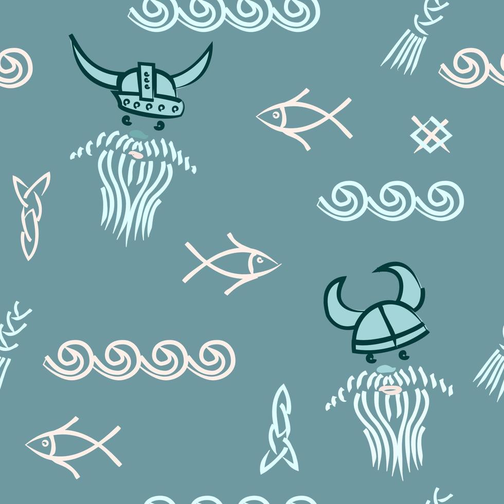 Cute hand drawn seamless pattern in retro scandinavian viking kids style ornamemt, cool baby print. vector