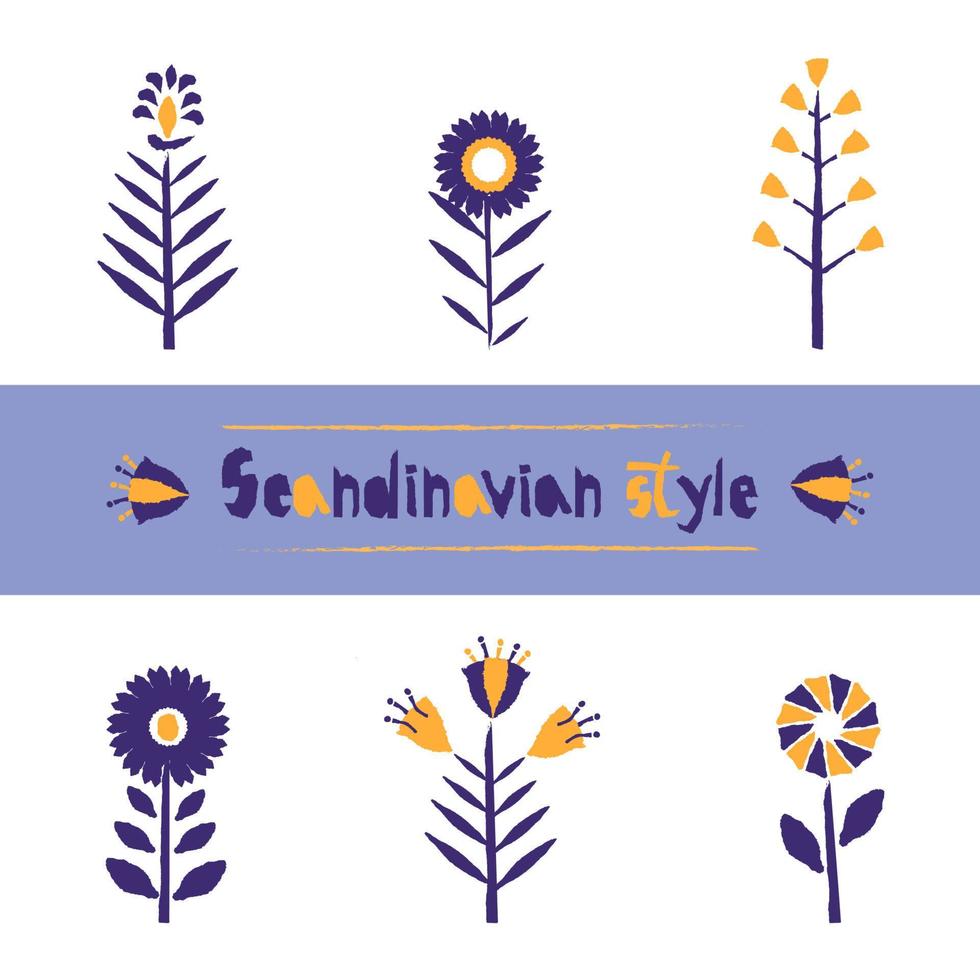 Set Flower pattern in Scandinavian style, stylization of torn paper edge. Beautiful template for decoration design. vector