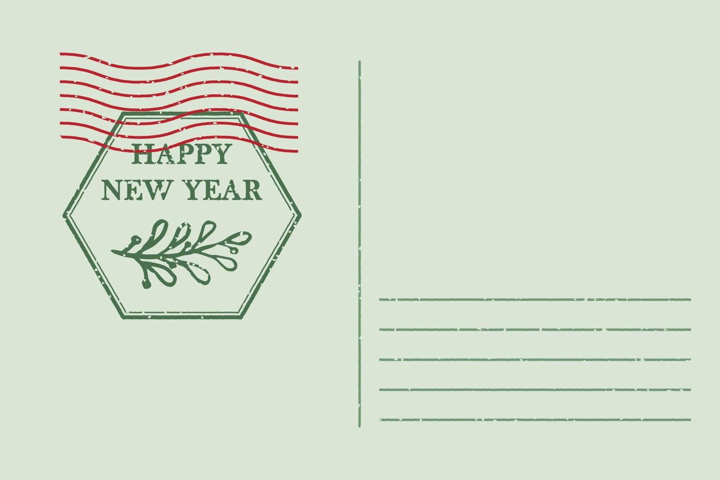 Template of vintage air mail postcard and envelope. Texture grunge christmas stamp rubber with holiday symbols in traditional colors. Place for your greeting text vector