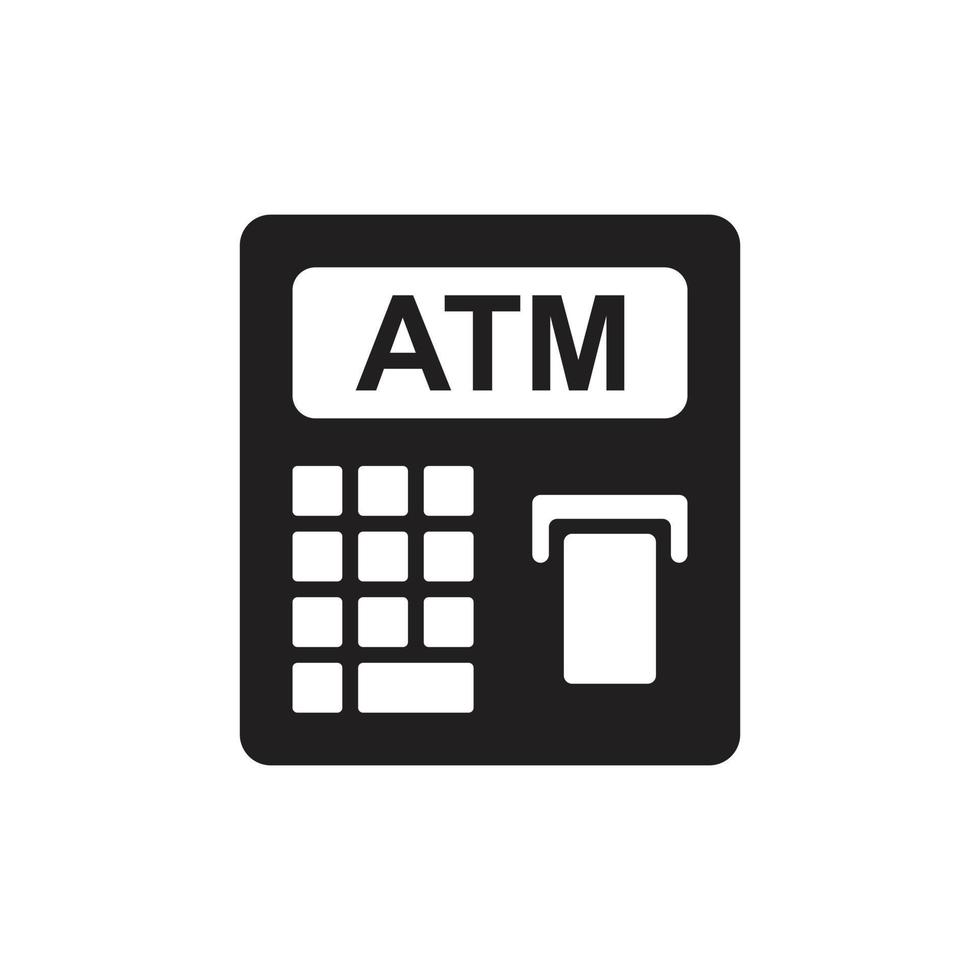 eps10 black vector ATM abstract solid icon isolated on white background. ATM machine symbol in a simple flat trendy modern style for your website design, logo, and mobile application