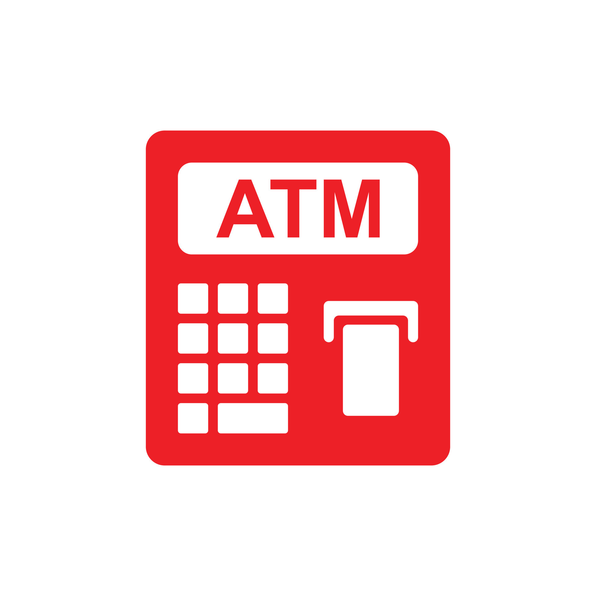 eps10 red vector ATM abstract solid icon isolated on white background