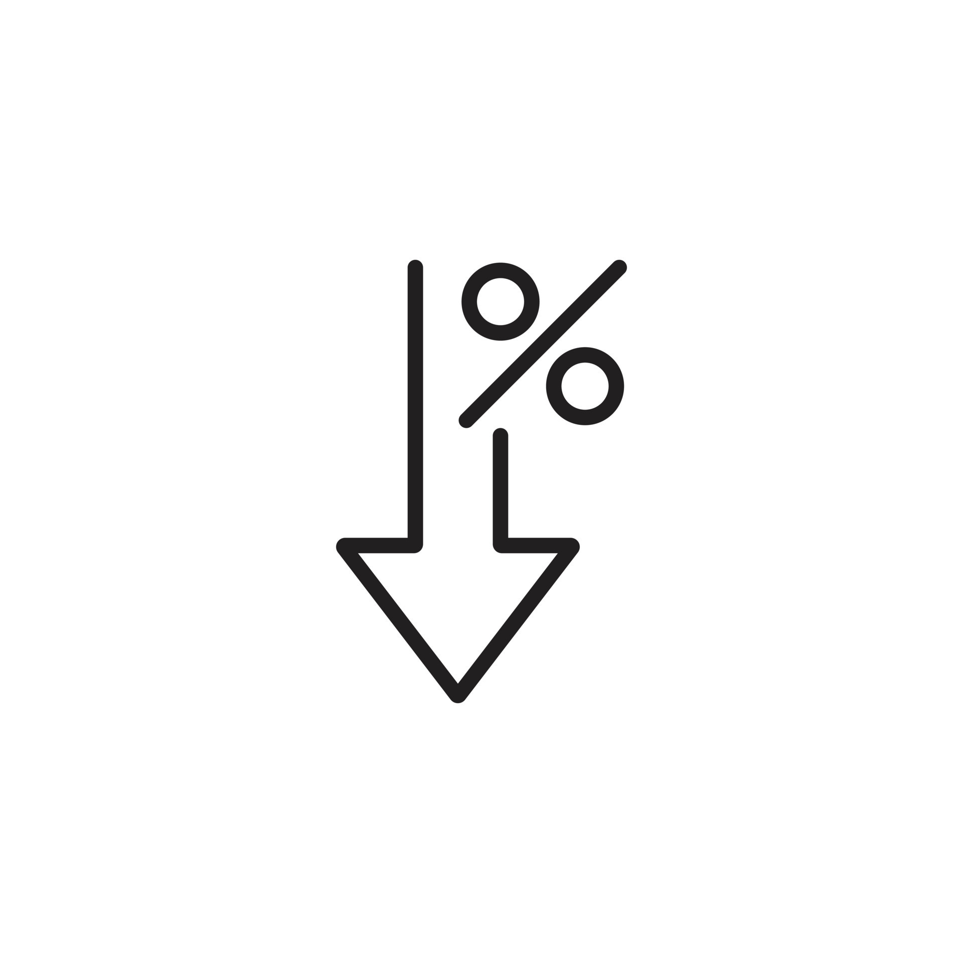 Eps10 icono de flecha hacia abajo de porcentaje de vector negro aislado