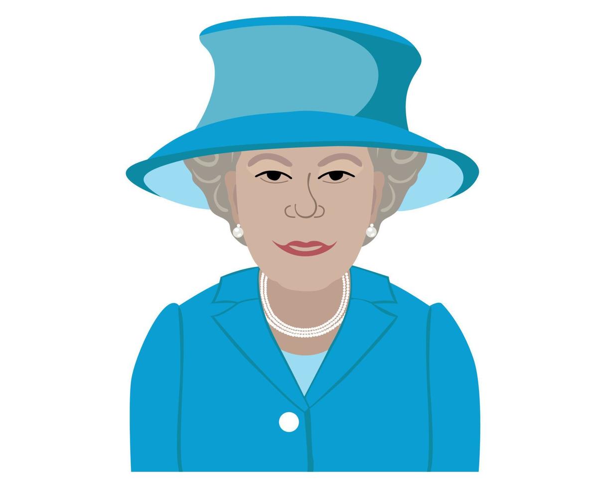 Queen Elizabeth Face Portrait With Cyan Suits British United Kingdom 1926 2022 National Europe Country Vector Illustration Abstract Design
