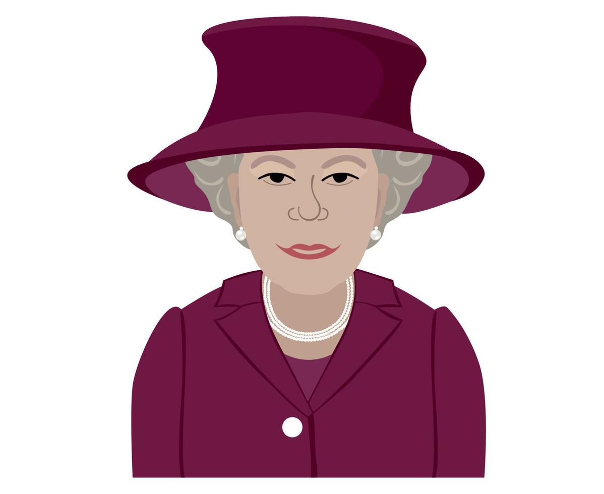 Queen Elizabeth Face Portrait With Maroon Suits British United Kingdom 1926 2022 National Europe Country Vector Illustration Abstract Design