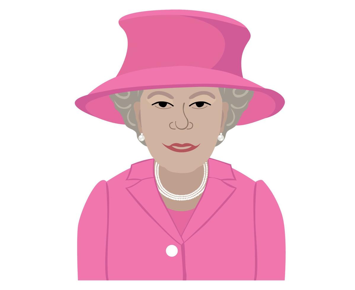 Queen Elizabeth Face Portrait With Pink Suits British United Kingdom 1926 2022 National Europe Country Vector Illustration Abstract Design