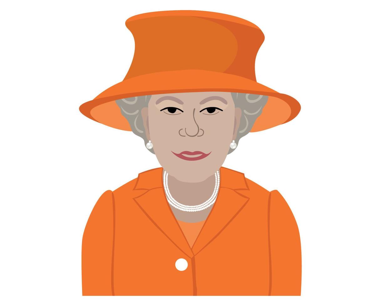 Queen Elizabeth Face Portrait With Orange Suits British United Kingdom 1926 2022 National Europe Country Vector Illustration Abstract Design