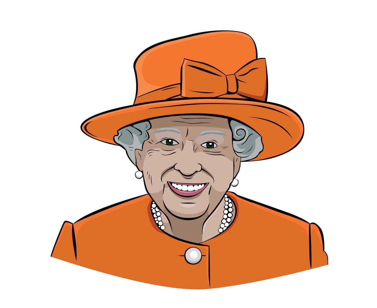 Queen Elizabeth Face Portrait With Orange Suit British United Kingdom National Europe Country Vector Illustration Abstract Design