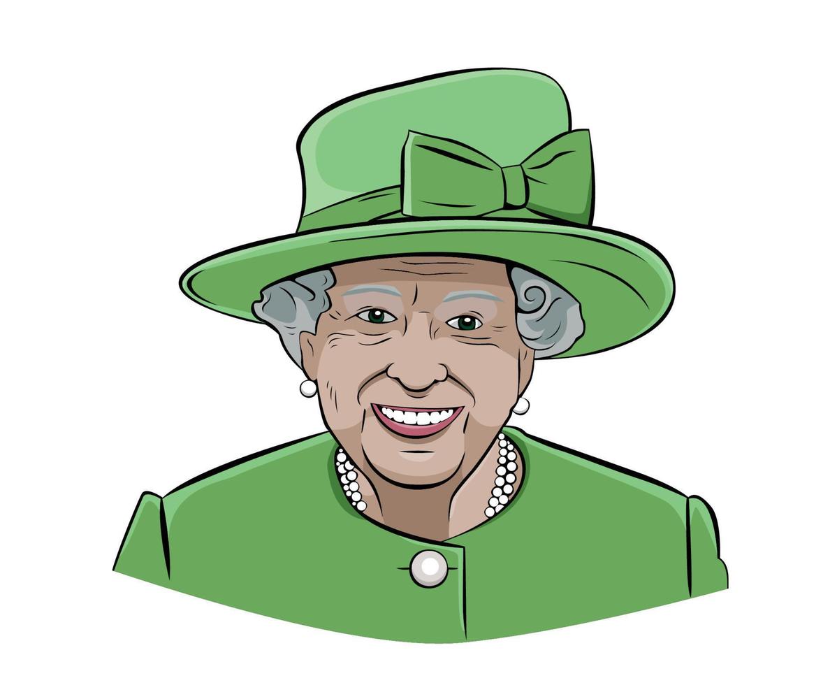 Queen Elizabeth Face Portrait With Green Suit British United Kingdom National Europe Country Vector Illustration Abstract Design