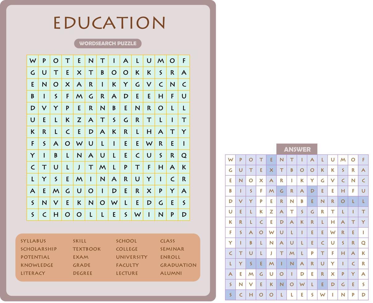 Rompecabezas de búsqueda de palabras para imprimir. Divertida hoja de trabajo de vocabulario para aprender palabras en inglés. encontrar palabras ocultas. tarjeta de fiesta juego educativo para niños y adultos. tema de la educación vector