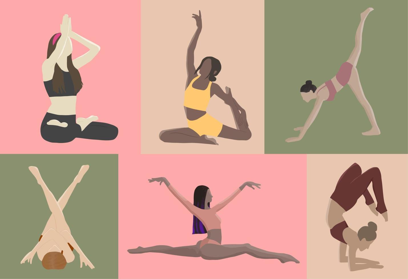 conjunto de mujeres en pose de yoga, estilo saludable, arte digital moderno, personaje de niña sin rostro vector