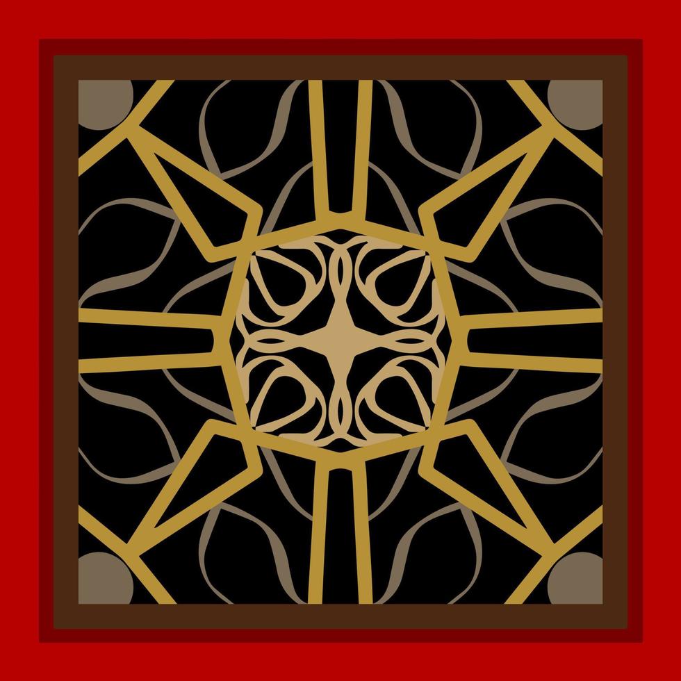 Geometric red and gold pattern design Ideal for silk scarf, kerchief, bandana, neck wear, shawl, hijab, fabric, textile, wallpaper, carpet, blanket, ceramics, or tiles. Artwork for fashion printing. vector