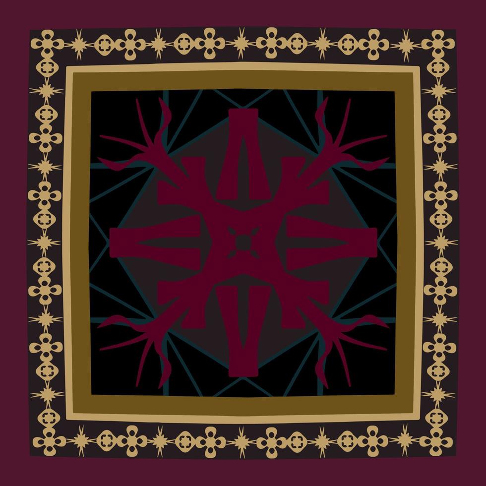 Geometric red and gold pattern design Ideal for silk scarf, kerchief, bandana, neck wear, shawl, hijab, fabric, textile, wallpaper, carpet, blanket, ceramics, or tiles. Artwork for fashion printing. vector