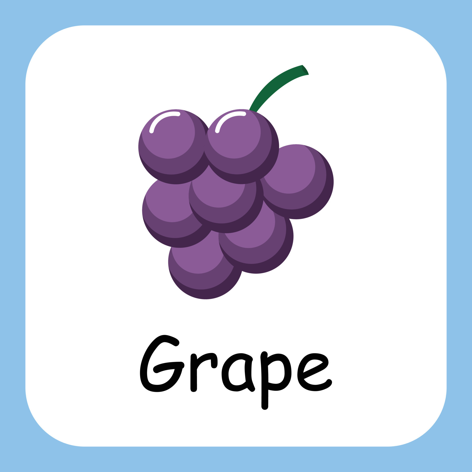 Grape Clip art with text, Flat design. Education for kids. Vector