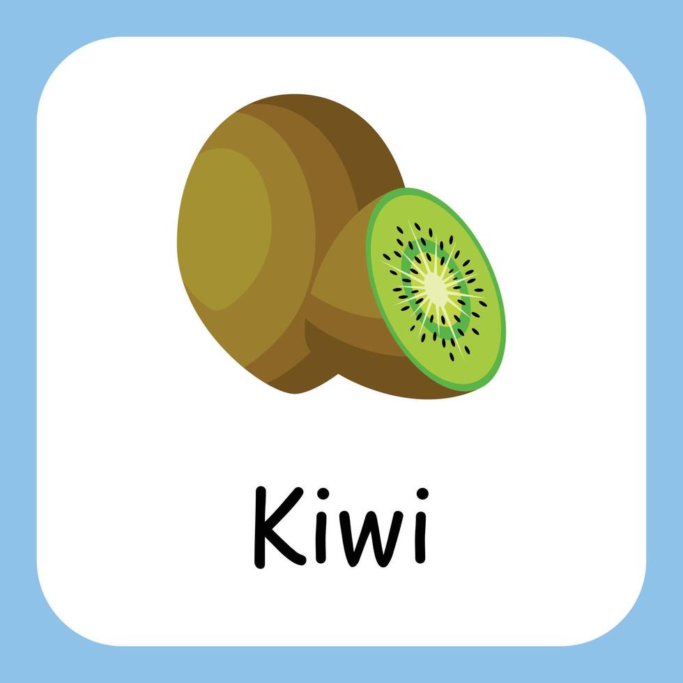 Kiwi Clip art with text, Flat design. Education for kids. Vector Illustration