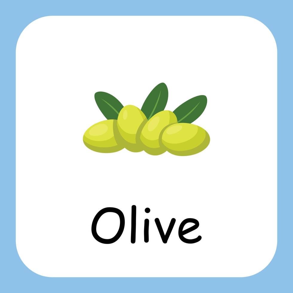 Olive Clip art with text, Flat design. Education for kids. Vector Illustration