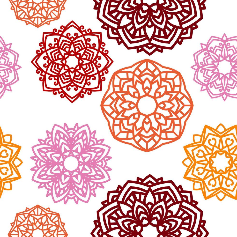 escalas de patrones sin fisuras de mandalas de flores. fondo de silueta oriental vector