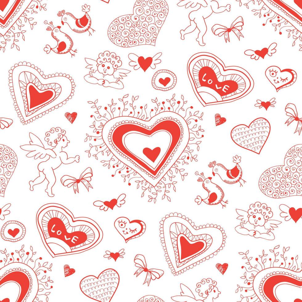 Valentines day card, ornate background. Seamless hand drawn pattern background. vector
