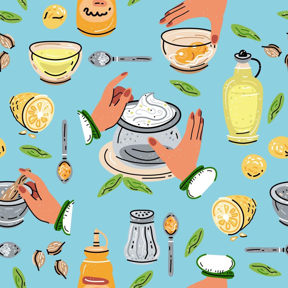 Colored seamless pattern of food and drink. For the menu vector