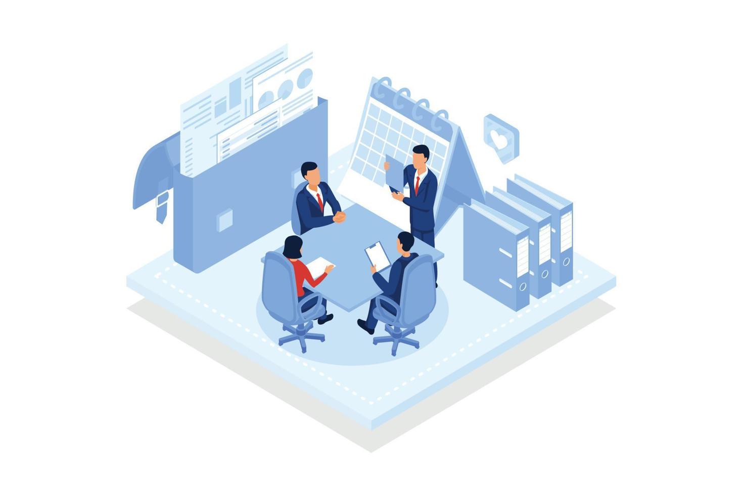 Business mission. Group of people work together, having common business mission, entrepreneur idea, startup management.isometric vector modern illustration