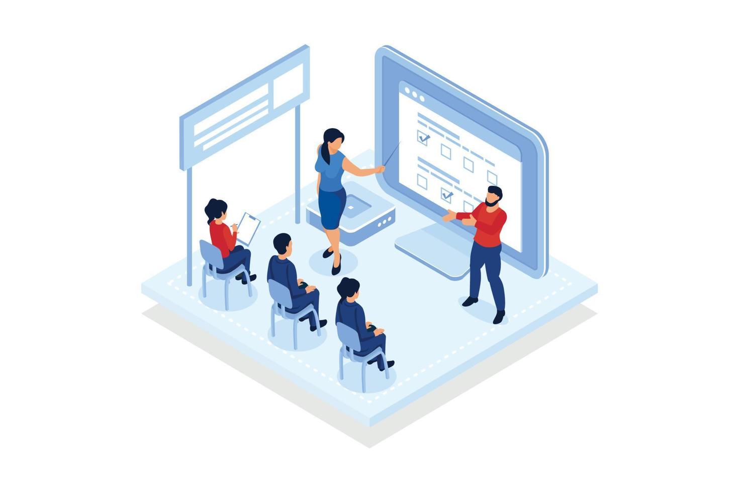 Executive manager planning and monitoring presentation. Project initiation, project initiation documentation, determine your goals concept. isometric vector modern illustration