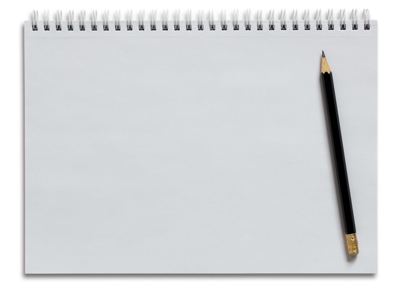 blank white spiral notebook and pencil isolated on white photo