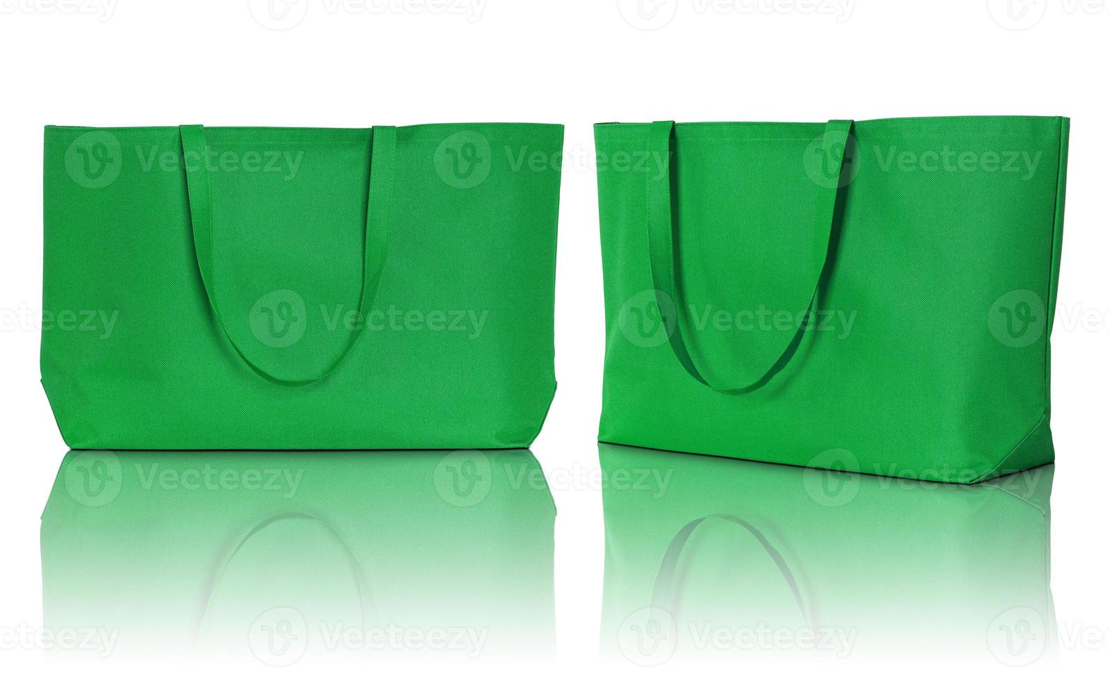 green shopping fabric bag on white background photo