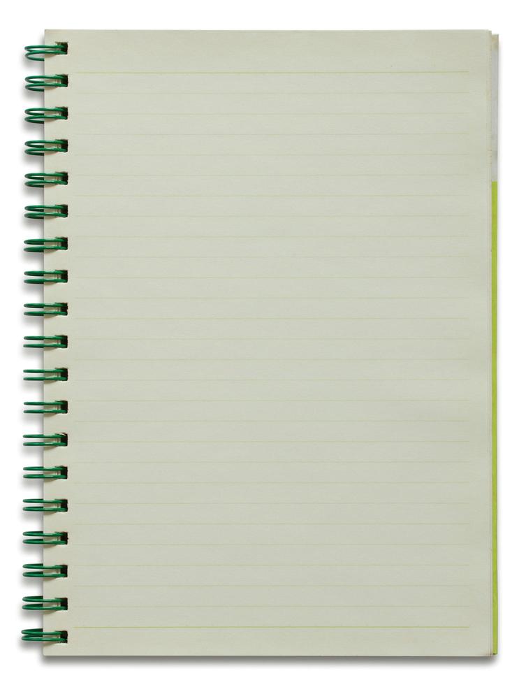 blank spiral notebook isolated on white photo