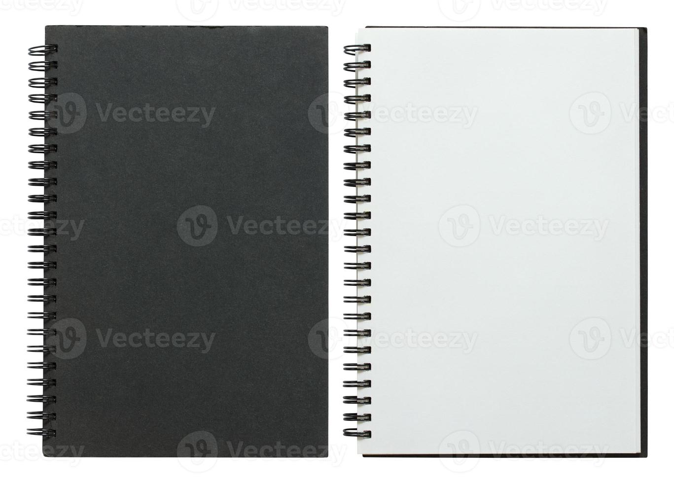 black and white spiral notebook isolated on white with clipping path photo