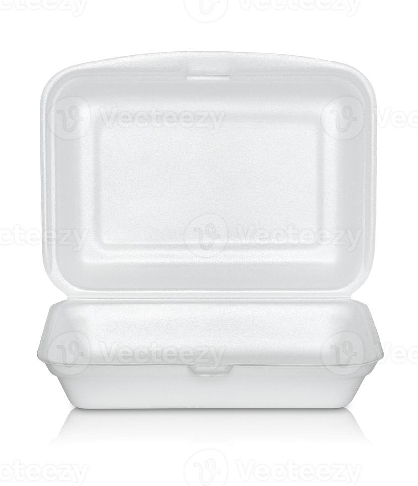 open white styrofoam box isolated on white background photo