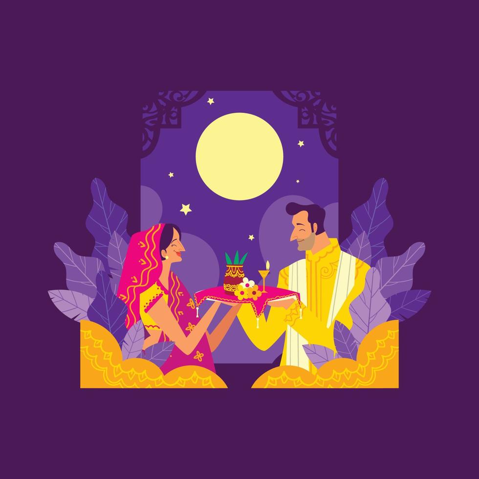 pareja karwa chauth vector