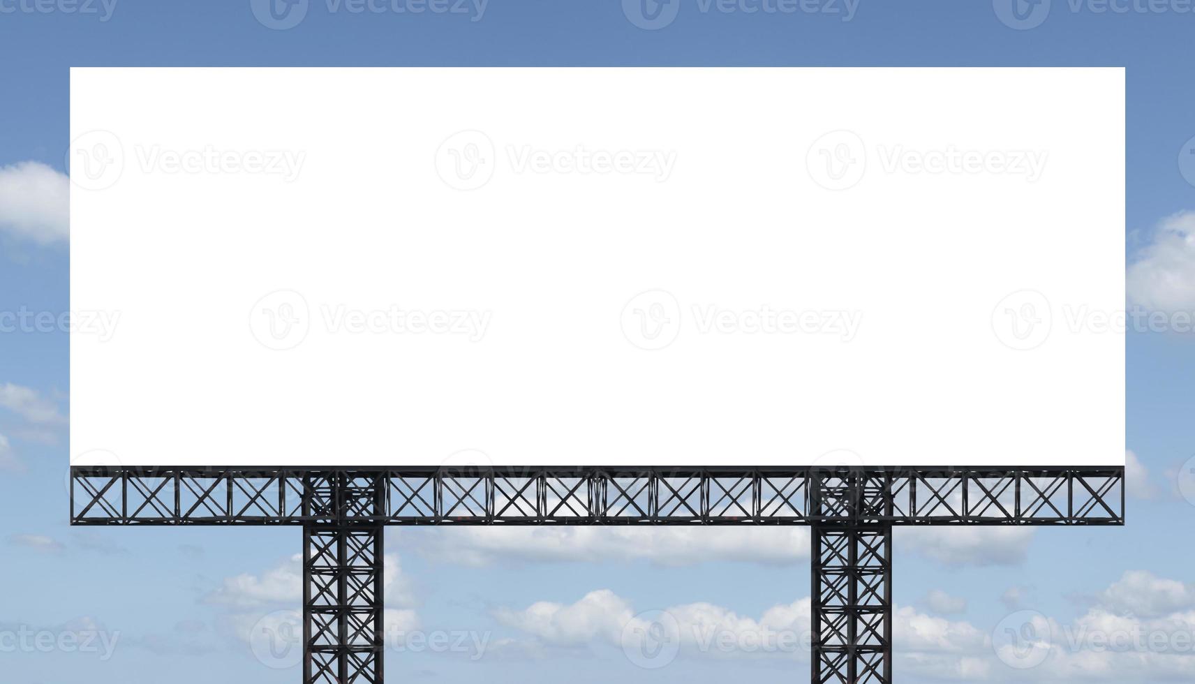 Outdoor pole billboard with mock up white screen on blue sky background with clipping path photo