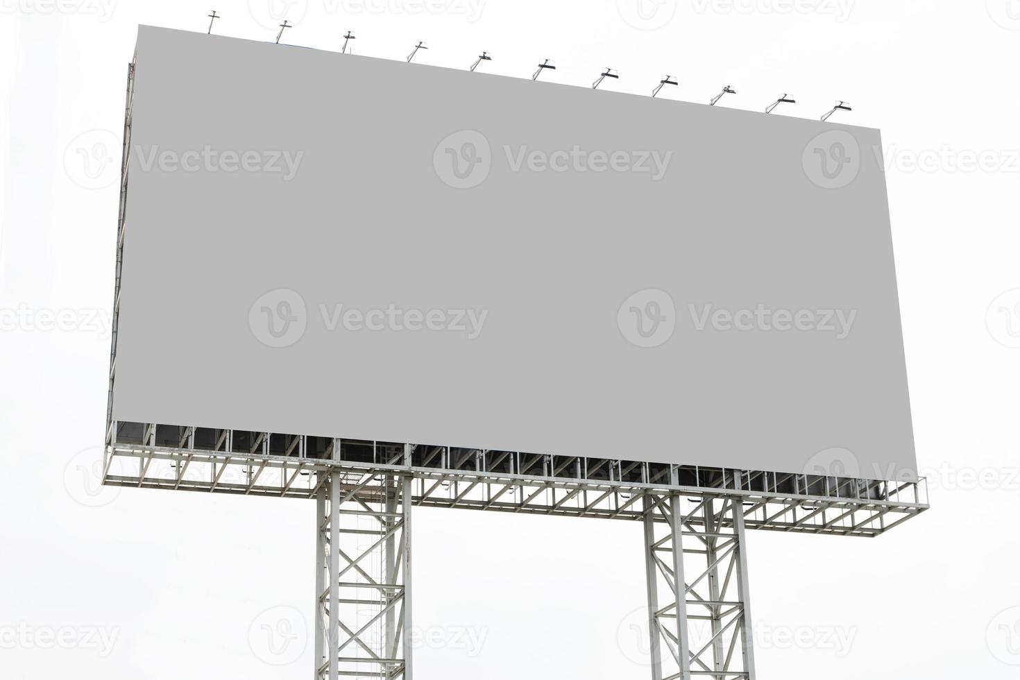 Outdoor pole billboard with mock up gray screen on white background photo