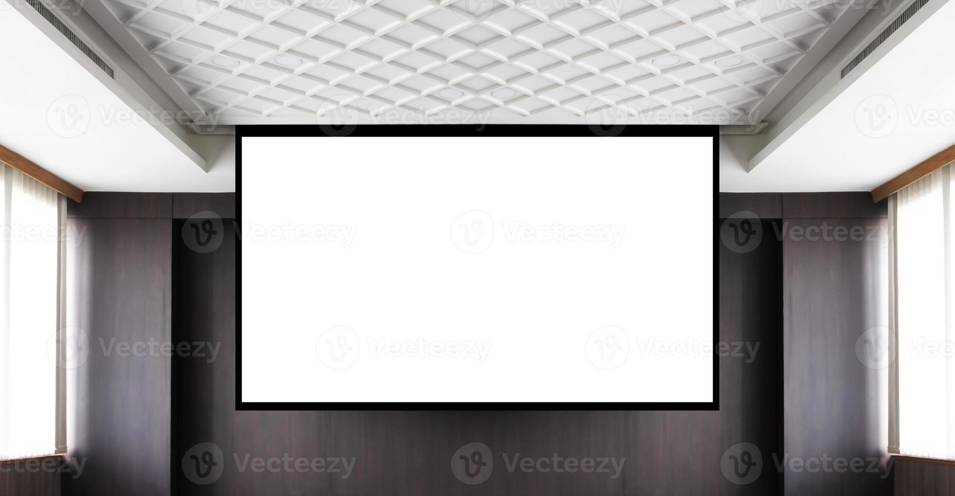 3D render projector white screen background on stage in meeting room photo