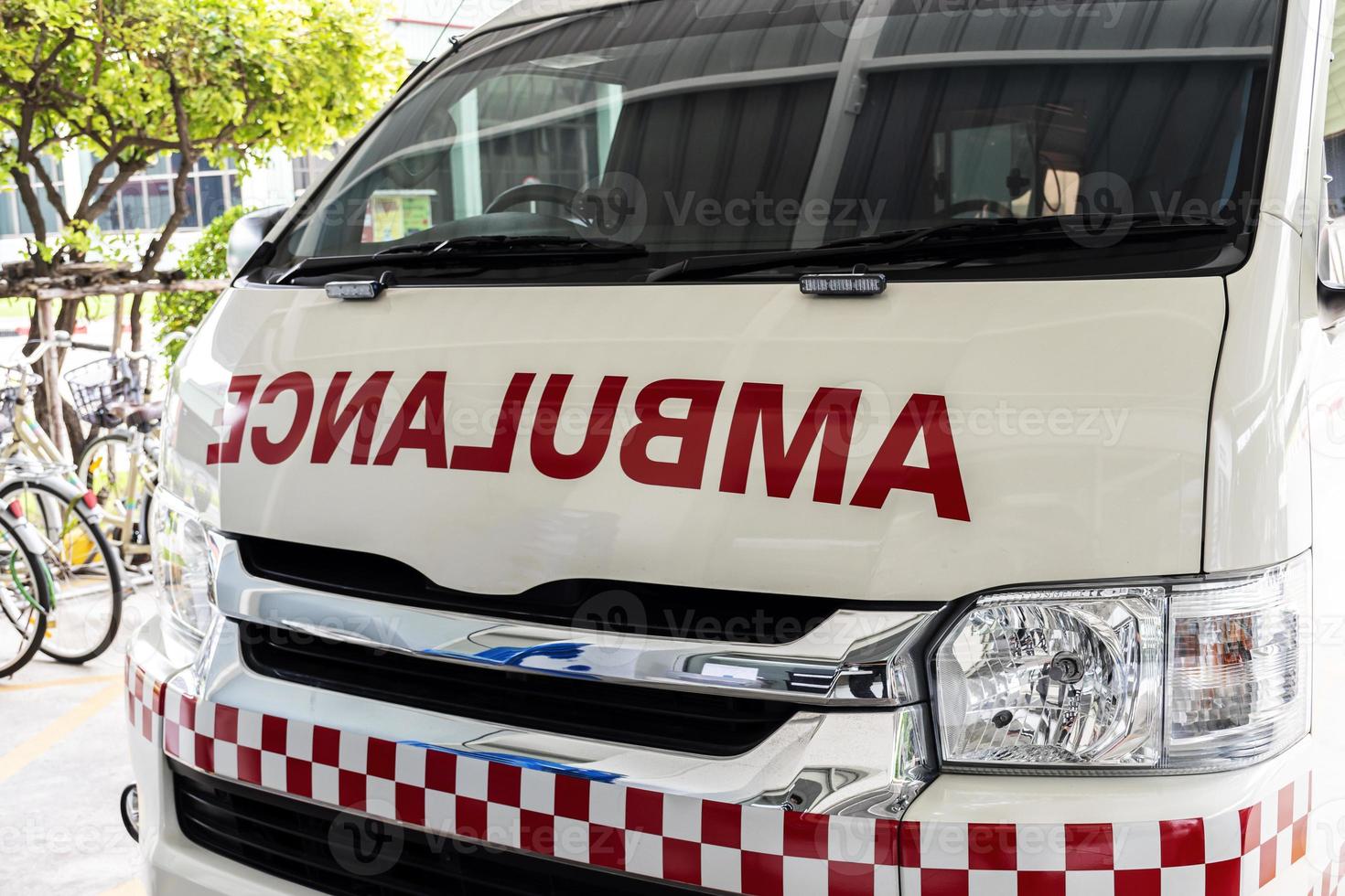 Message AMBULANCE in front Ambulance van photo