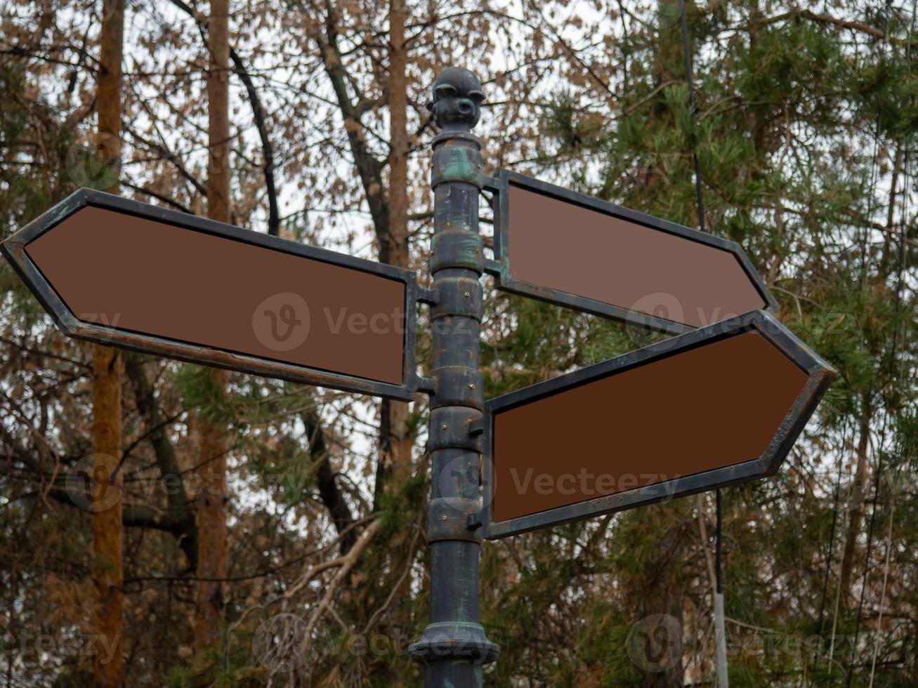 letreros en el parque. carteles vacíos en el parque de otoño. foto