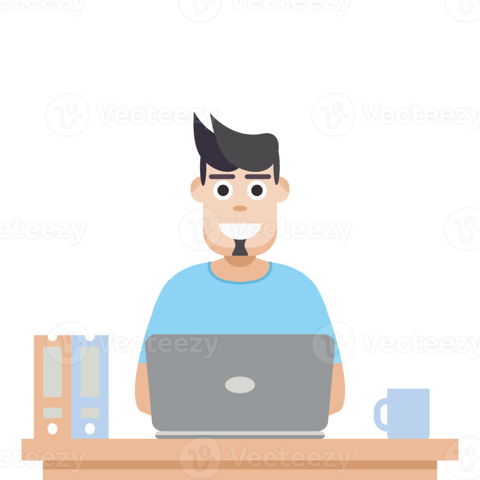 man using laptop for work from home wear t-shirt png