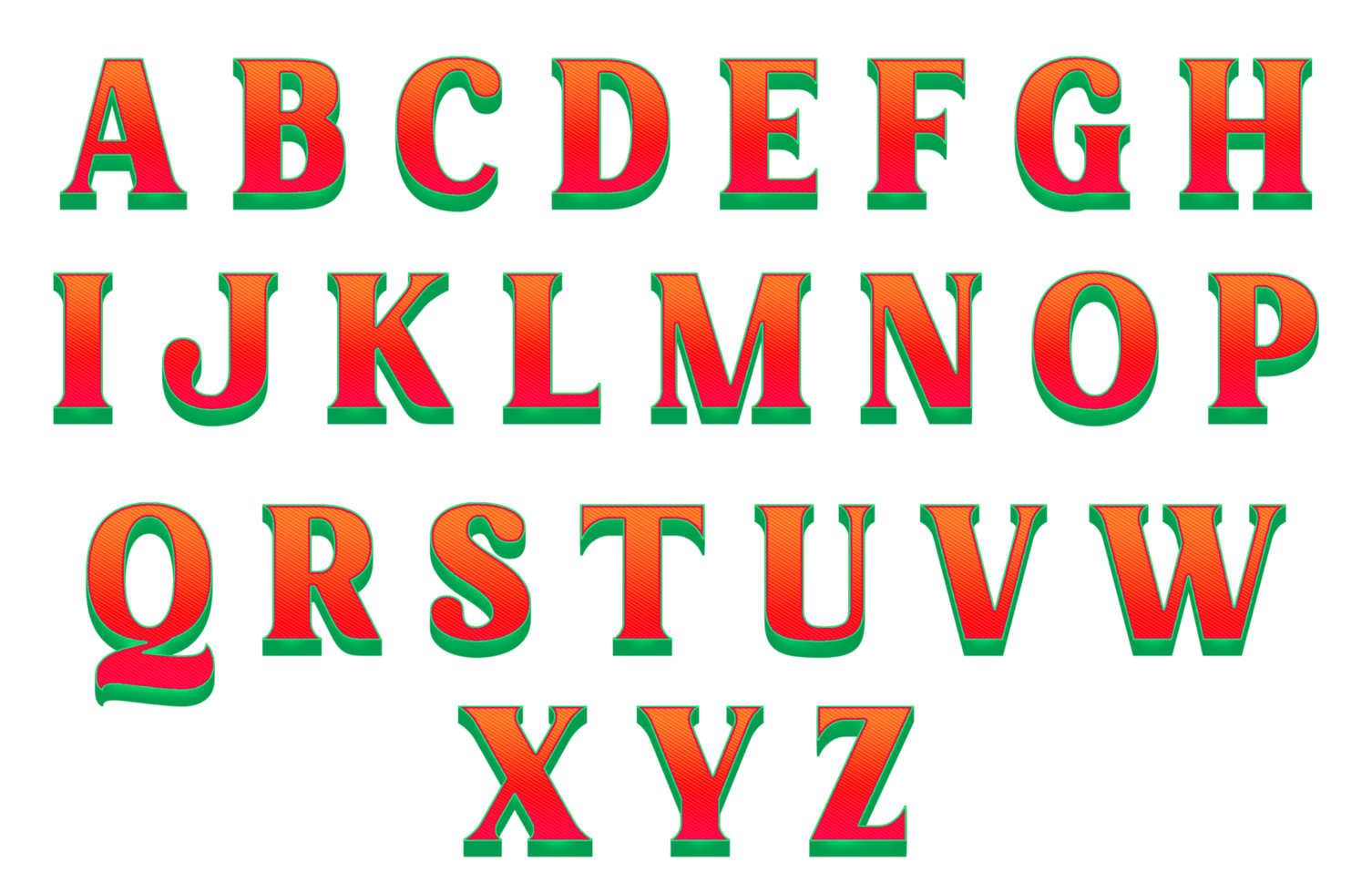 letras del alfabeto 3d de color naranja y verde png
