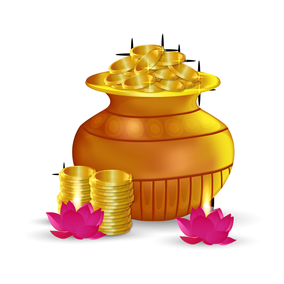 Indian festival shubh dhanteras background with gold coin pot png