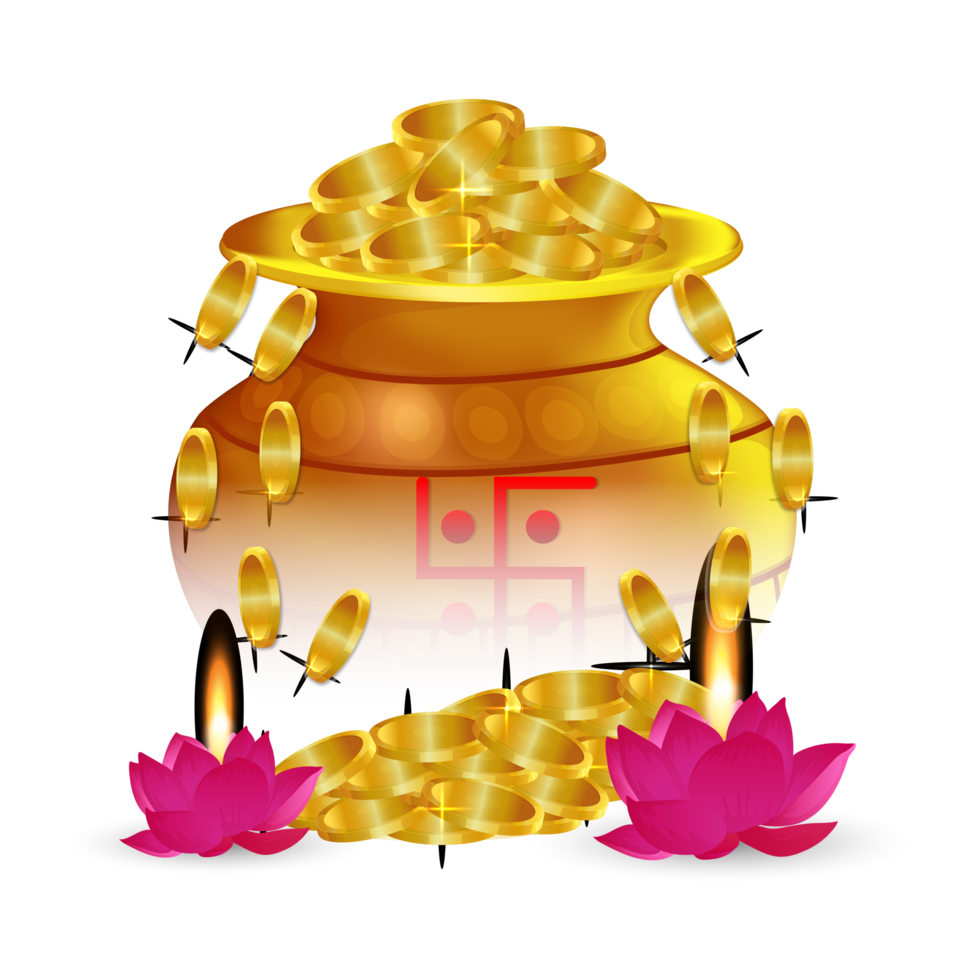 dhanteras firande och Lycklig diwali firande baner med guld mynt png