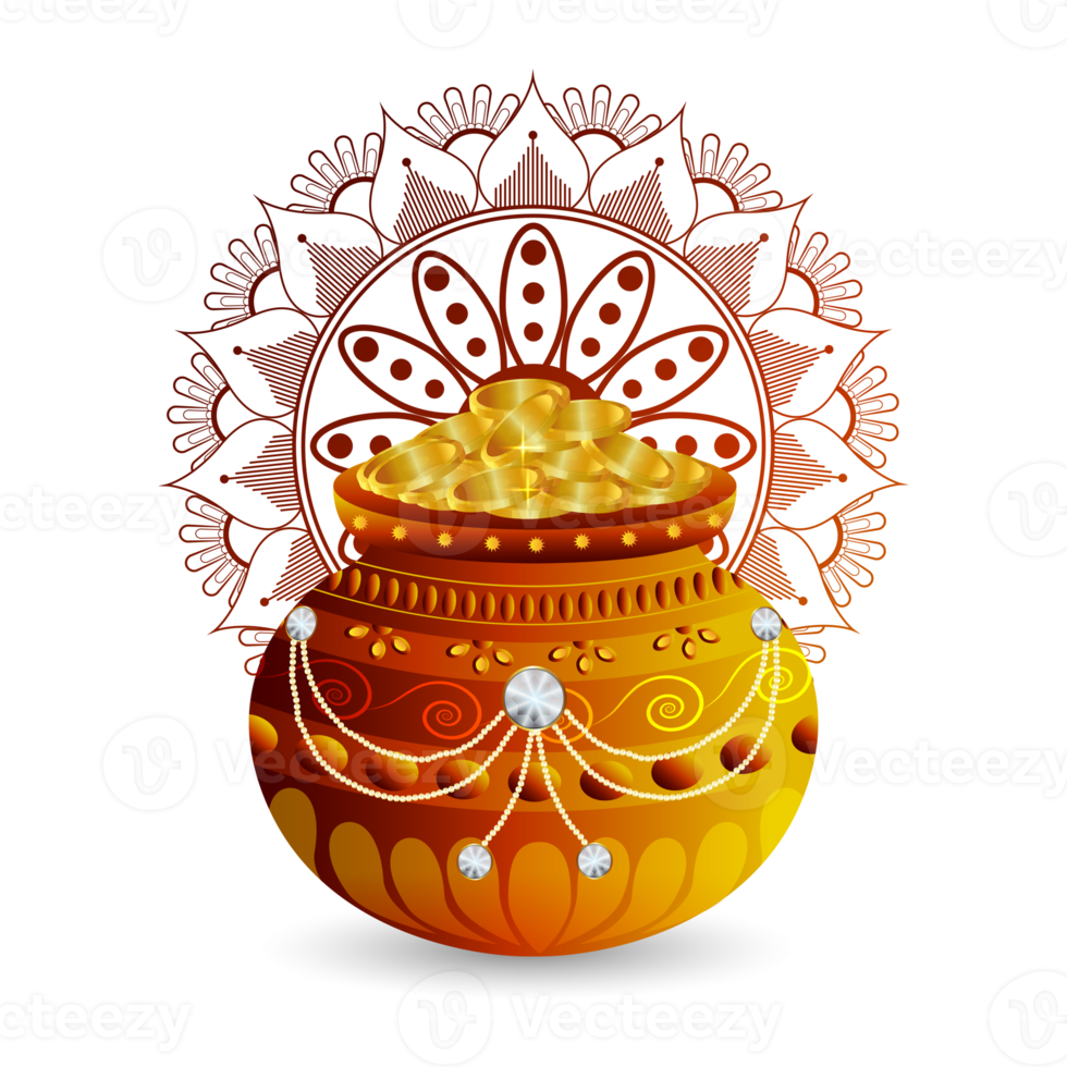 contento dhanteras e contento Diwali oro moneta Kalash png